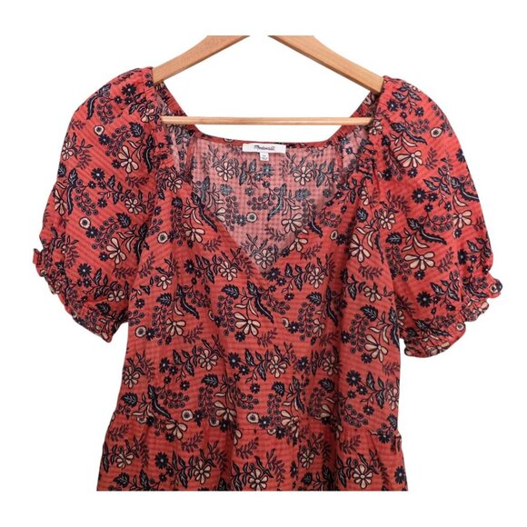 Women's - Madewell Puff-Sleeve Peplum Top in Cavoli Floral, Size XS - Picture 3 of 8